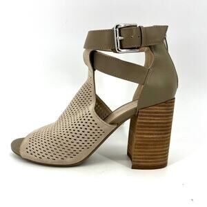 Marc Fisher‎ Taupe Gabie Stacked Heel Open Toe Suede Ankle Strap Sandal 8.5
